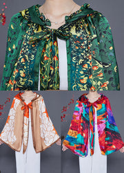 Green Print Silk Shawl Hooded