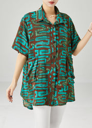 Green Print Spandex Blouses Oversized Summer