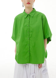 Green Side Open Cotton Shirt Short Sleeve