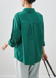 Green Silm Fitn Cotton Shirt Tops Peter Pan Collar Fall