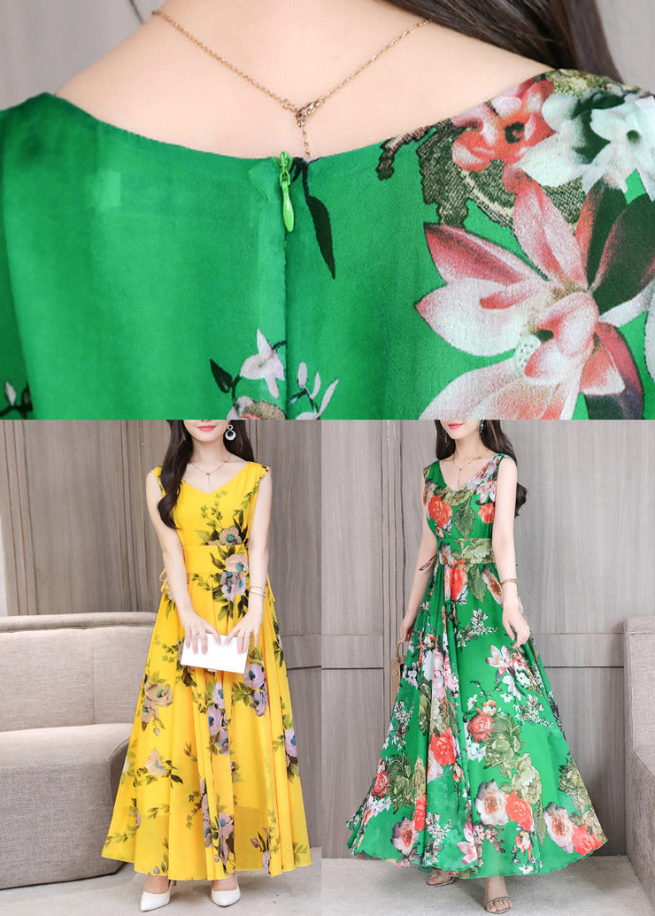 Green Slim Chiffon Maxi Dress Sleeveless