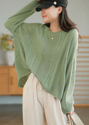 Green Solid Knit Sweaters O-Neck Oversized Winter