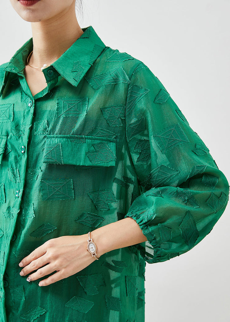 Green Spandex Shirt Top Oversized Applique Fall