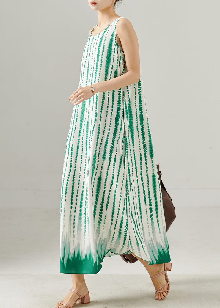 Green Striped Cotton Ankle Dress Oversized Summer