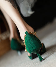 Green Suede High Heels Chain Linked Chic Splicing