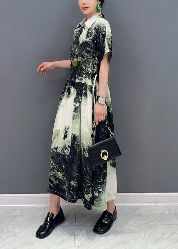 Green Tie Dye Cotton Vacation Dresses Cinched Summer