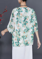 Green Tie Dye Silk Blouses Oversized Half Sleeve