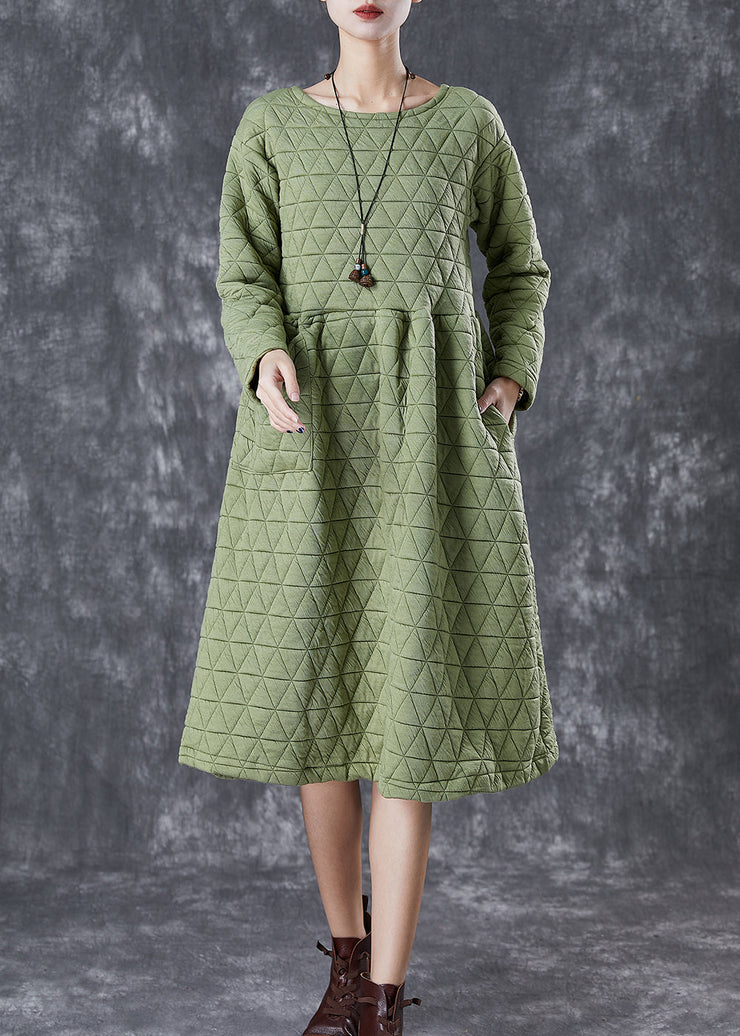 Green Warm Fine Cotton Filled Holiday Dress Winter