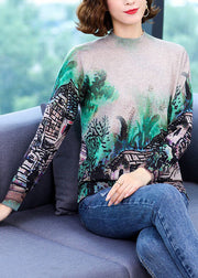 Green Zircon Cozy Cotton KnitTop O-Neck Long Sleeve