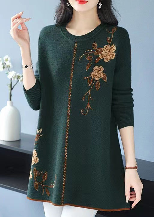 Green Zircon Cozy Wool Knit Sweaters O Neck Spring