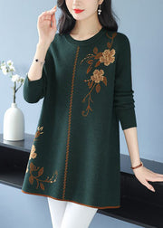 Green Zircon Cozy Wool Knit Sweaters O Neck Spring