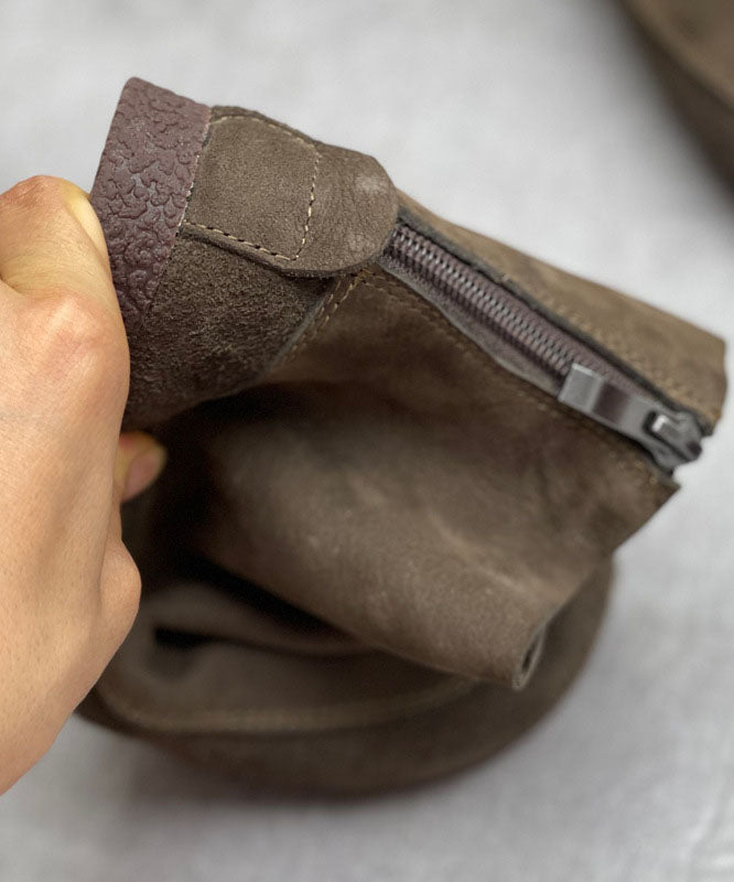 Grey Boots Cowhide Leather Classy Splicing Zippered Desert Boots