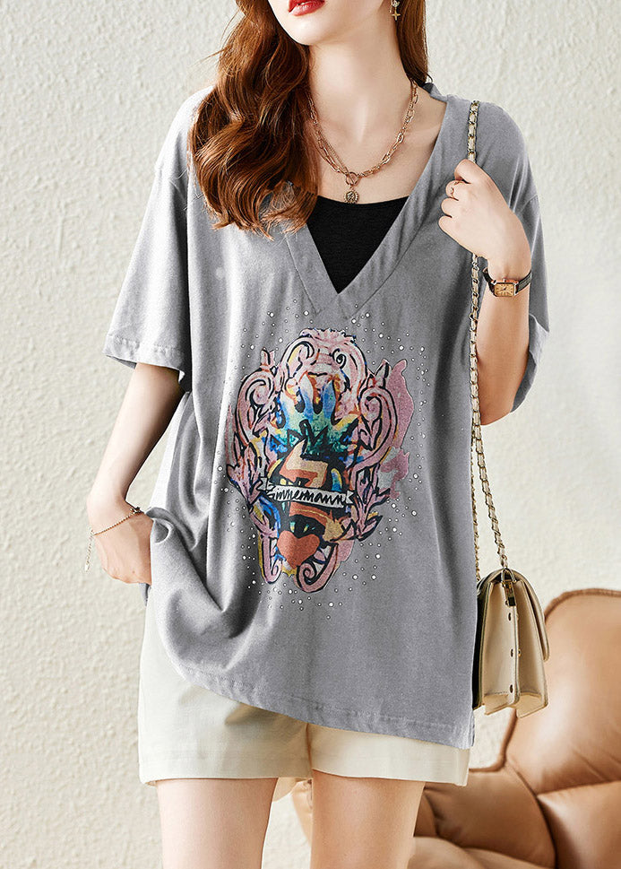 Grey Cozy Solid Cotton T Shirt Short Sleeve