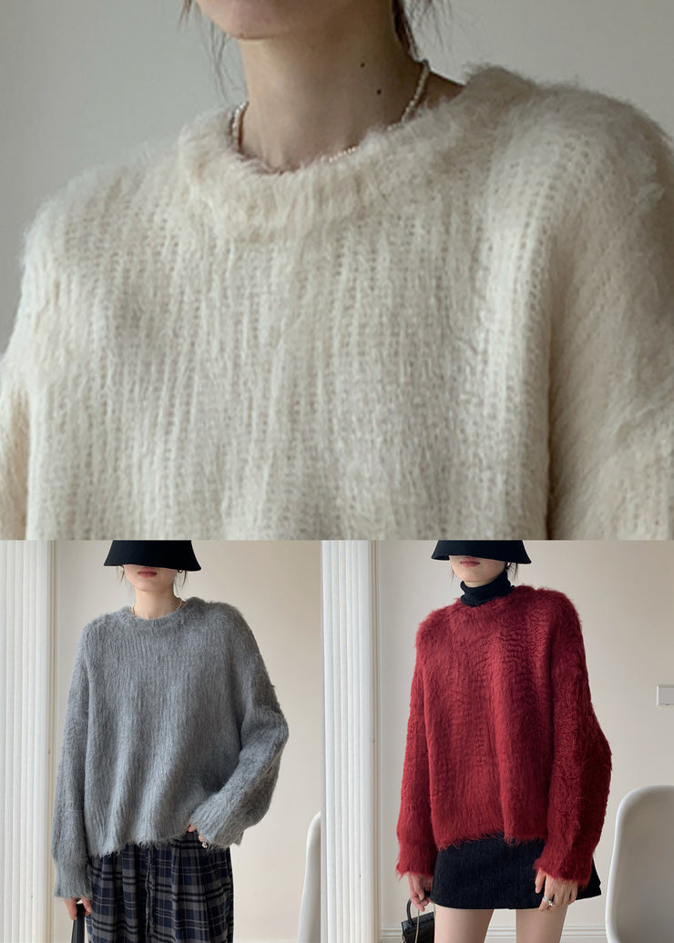 Grey Cozy Warm Knit Winter Sweaters O-Neck