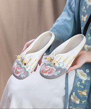 Grey Embroideried Cotton Fabric Vintage Splicing Slide Sandals