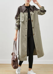 Grey Green Patchwork Cotton Trench Peter Pan Collar Spring