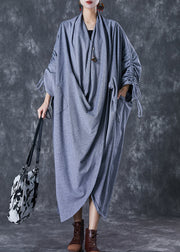 Grey Original Cotton Gown Dress Oversized Cinched Fall