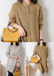 Grey Patchwork Linen Blouses Button Bracelet Sleeve