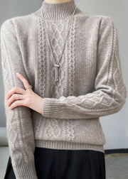 Grey Patchwork Thick Cashmere Sweaters Stand Collar Fall