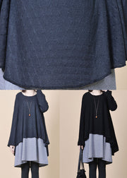 Grey Patchwork Wool Dress False Two Pieces O Neck Spring