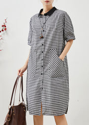 Grey Plaid Linen Shirt Dress Oversized Summer