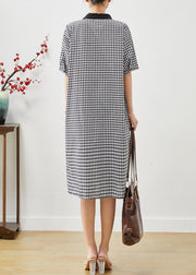 Grey Plaid Linen Shirt Dress Oversized Summer