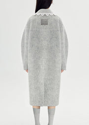 Grey Pockets Patchwork Woolen Coats Peter Pan Collar Fall