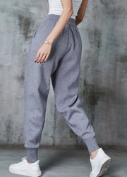 Grey Thick Knit Pants Elastic Waist Zircon Striped Spring