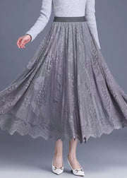 Grey Wear On Both Sides Lace Pleated Skirts Exra Large Hem Spring