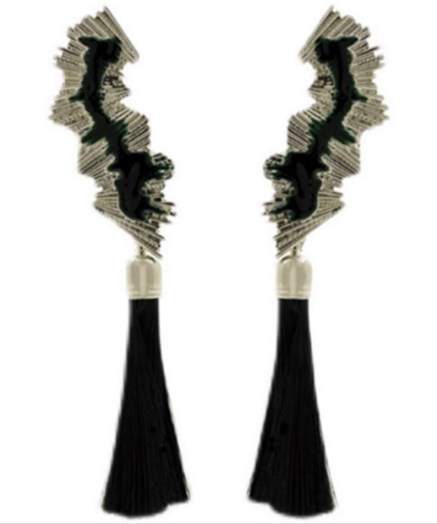 Handmad Black Sterling Silver Tassel Drop Earrings