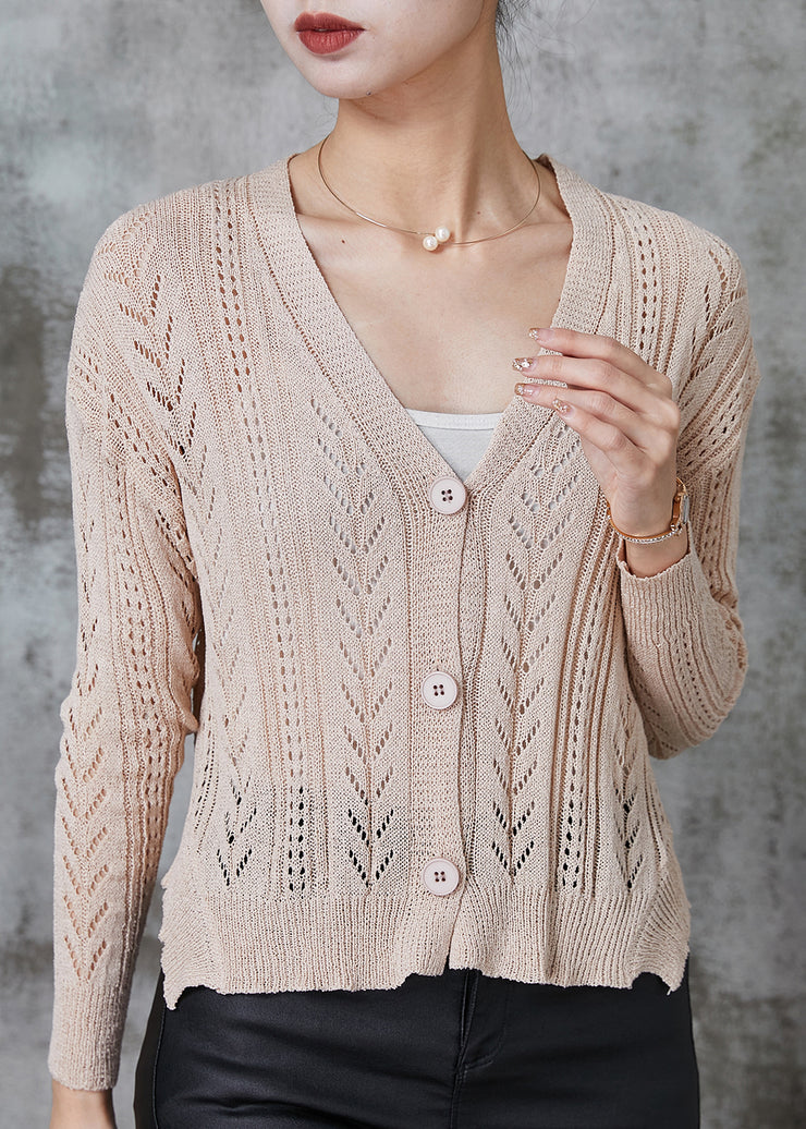 Handmade Apricot Hollow Out Knit Cardigans Spring