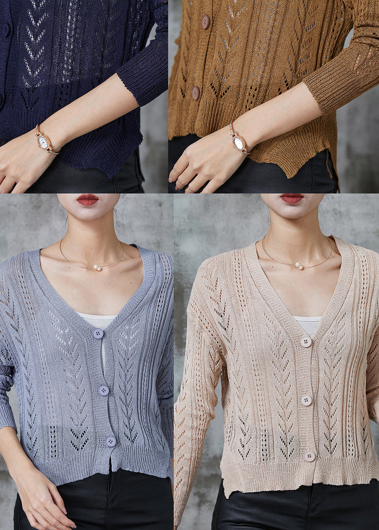 Handmade Apricot Hollow Out Knit Cardigans Spring