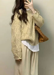 Handmade Apricot Hollow Out Knit Sweater Fall