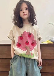 Handmade Apricot Print Girls Top Short Sleeve