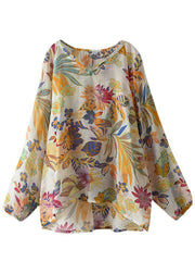 Handmade grey  V Neck Casual Floral Fall Blouse Long sleeve