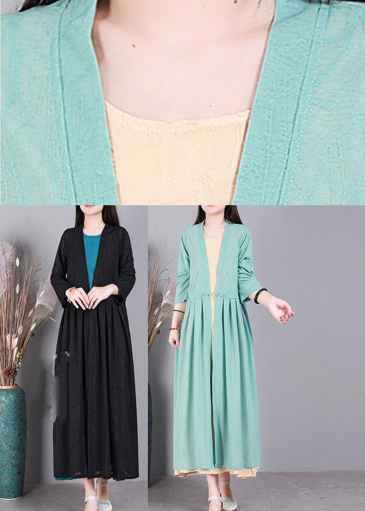 Handmade Aqua V Neck Button Linen Cardigans Long Sleeve