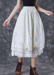 Handmade Beige Embroidered Patchwork Cotton Skirt Fall