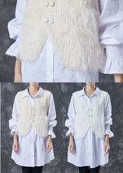 Handmade Beige Patchwork Fuzzy Fur Fluffy Knit Vests Spring