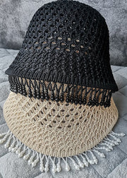 Handmade Beige Tasseled Straw Woven Bucket Hat