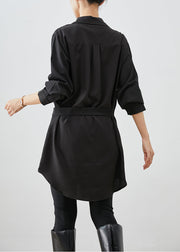 Handmade Black Asymmetrical Cinched Cotton Shirts Fall