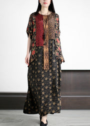 Handmade Black Asymmetrical Print Patchwork Silk Maxi Dresses Summer