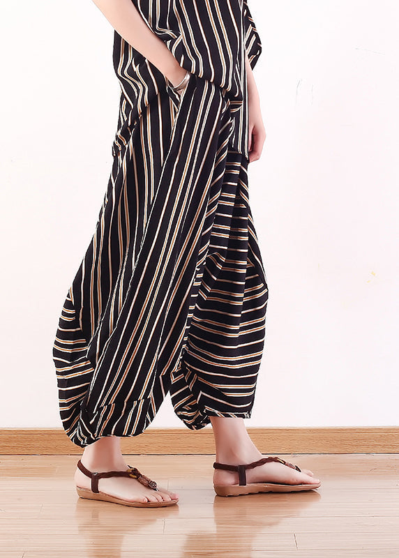 Handmade Black Asymmetrical Striped Chiffon Harem Pants Trousers Fall