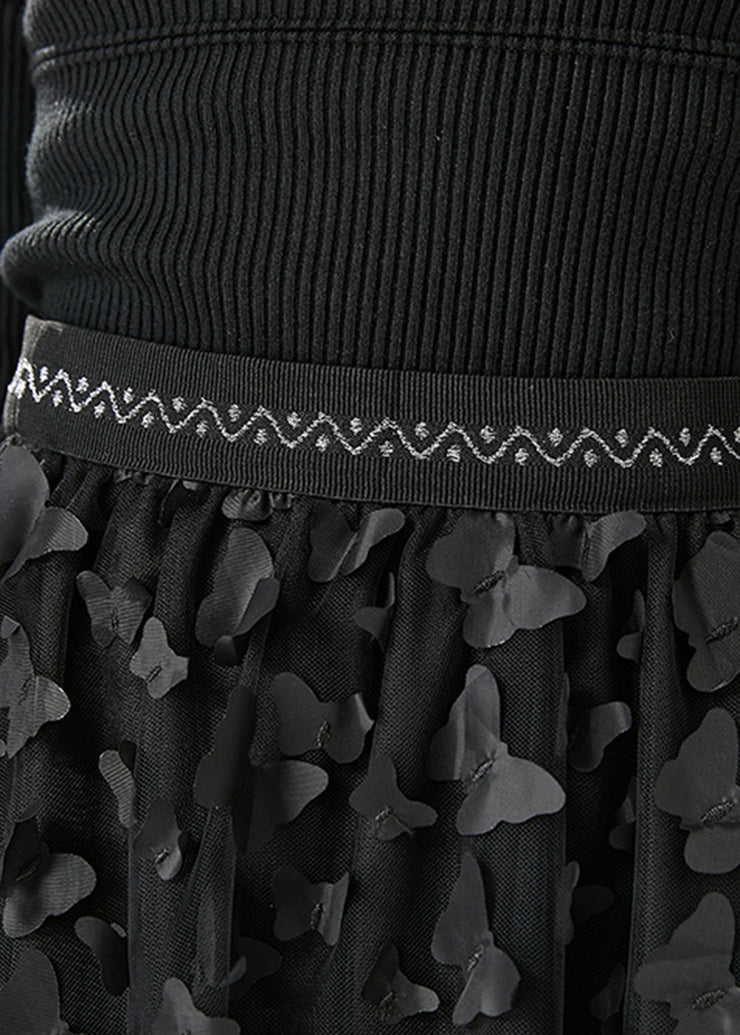 Handmade Black Butterfly Appliqued Tulle Skirts Fall