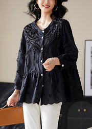 Handmade Black Embroidered Nail Bead Shirts Fall