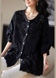 Handmade Black Embroidered Nail Bead Shirts Fall