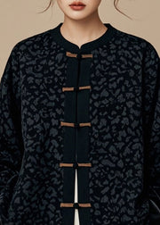 Handmade Black O-Neck Patchwork Button Coats Fall