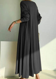 Handmade Black O Neck Patchwork Cotton Long Dress Spring