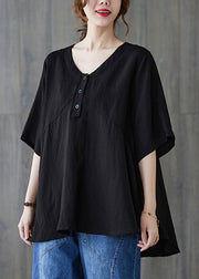 Handmade Black Oversized Patchwork Cotton Tops Summer