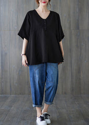 Handmade Black Oversized Patchwork Cotton Tops Summer