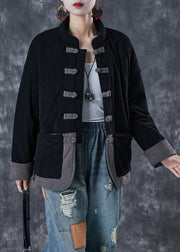 Handmade Black Oversized Patchwork Fine Cotton Filled Parkas Winter